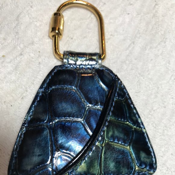 Christian Dior Croc Embossed Keychain / Key Ring - Navy Blue & Iridescent Colors - Picture 2 of 13